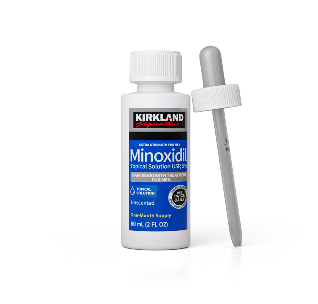 Mostra de minoxidil (medicament) en fons blanc